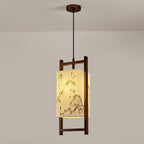Traditional Chinese Solid Wood Fabric Lantern 1-Light Pendant Light For Living Room & Dining Room