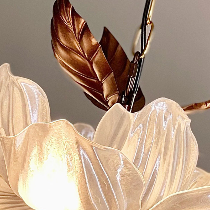 Traditional French Metal Acrylic Petal 6-Light Pendant Light For Living Room & Dining Room