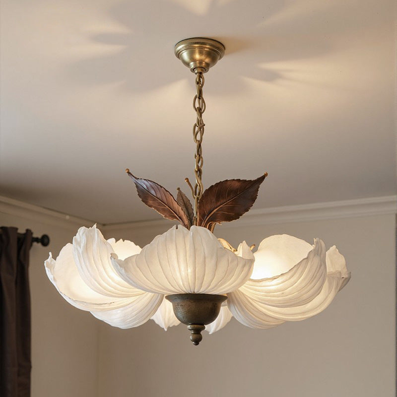 Traditional French Metal Acrylic Petal 6-Light Pendant Light For Living Room & Dining Room