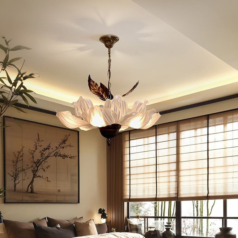 Traditional French Metal Acrylic Petal 6-Light Pendant Light For Living Room & Dining Room