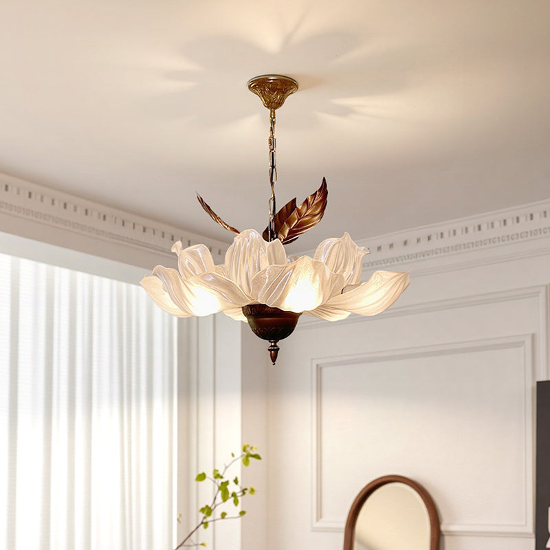 Traditional French Metal Acrylic Petal 6-Light Pendant Light For Living Room & Dining Room