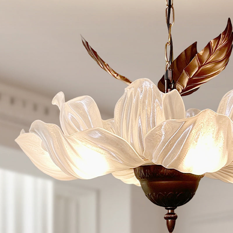 Traditional French Metal Acrylic Petal 6-Light Pendant Light For Living Room & Dining Room