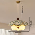 Traditional French Solid Wood Iron Fabric PLA Flower-Shaped 3-Light Pendant Light For Living Room