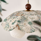 Traditional French Solid Wood Iron Fabric PLA Flower-Shaped 3-Light Pendant Light For Living Room