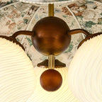 Traditional French Solid Wood Iron Fabric PLA Flower-Shaped 3-Light Pendant Light For Living Room