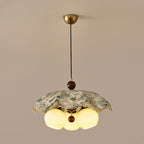 Traditional French Solid Wood Iron Fabric PLA Flower-Shaped 3-Light Pendant Light For Living Room