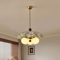 Traditional French Solid Wood Iron Fabric PLA Flower-Shaped 3-Light Pendant Light For Living Room
