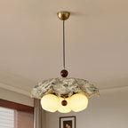 Traditional French Solid Wood Iron Fabric PLA Flower-Shaped 3-Light Pendant Light For Living Room