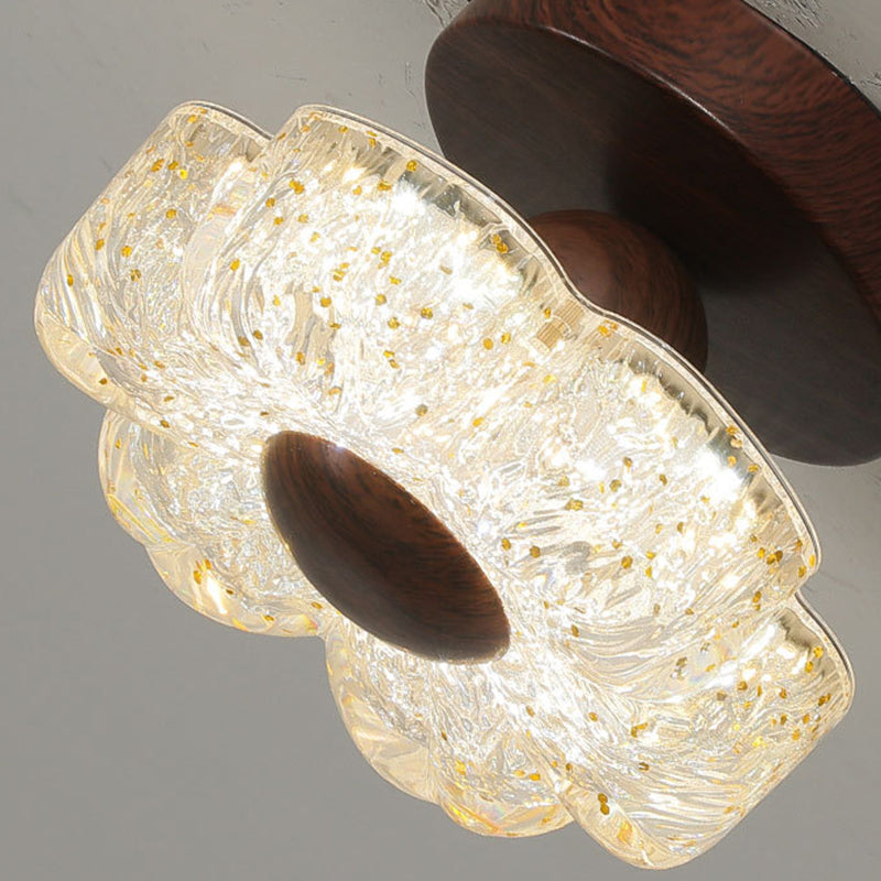 Traditional French Iron Resin Petal-shaped LED Semi-flush Mount Ceiling Light for Hallway & Entryway