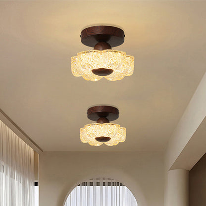 Traditional French Iron Resin Petal-shaped LED Semi-flush Mount Ceiling Light for Hallway & Entryway