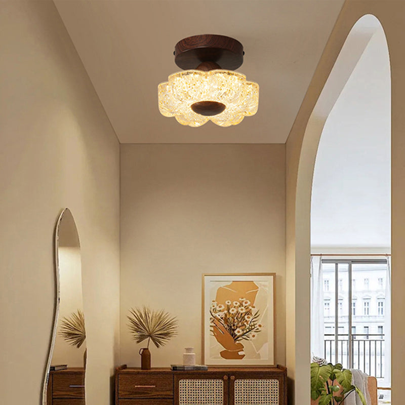 Traditional French Iron Resin Petal-shaped LED Semi-flush Mount Ceiling Light for Hallway & Entryway