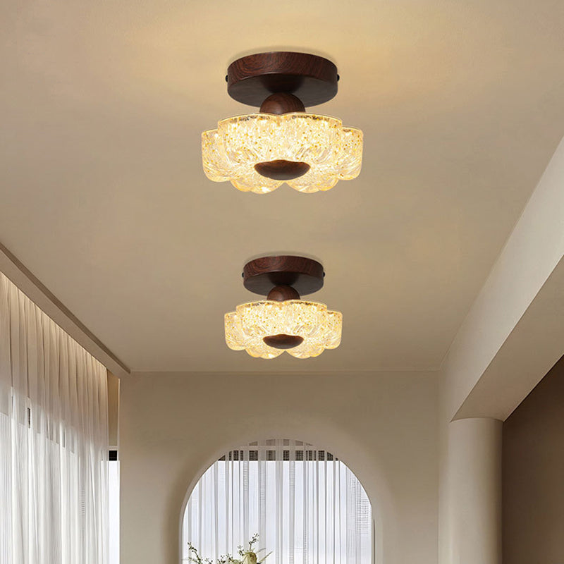Traditional French Iron Resin Petal-shaped LED Semi-flush Mount Ceiling Light for Hallway & Entryway