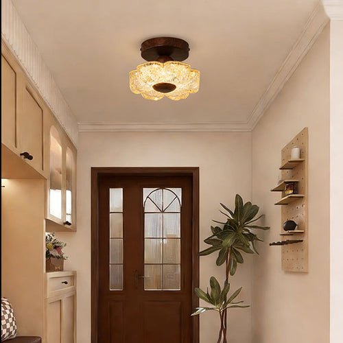Traditional French Iron Resin Petal-shaped LED Semi-flush Mount Ceiling Light for Hallway & Entryway