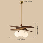 Traditional French Ash Wood Iron Glass Rattan Weaving Bud-Shaped 3-Light Pendant Light For Living Room & Dining Room