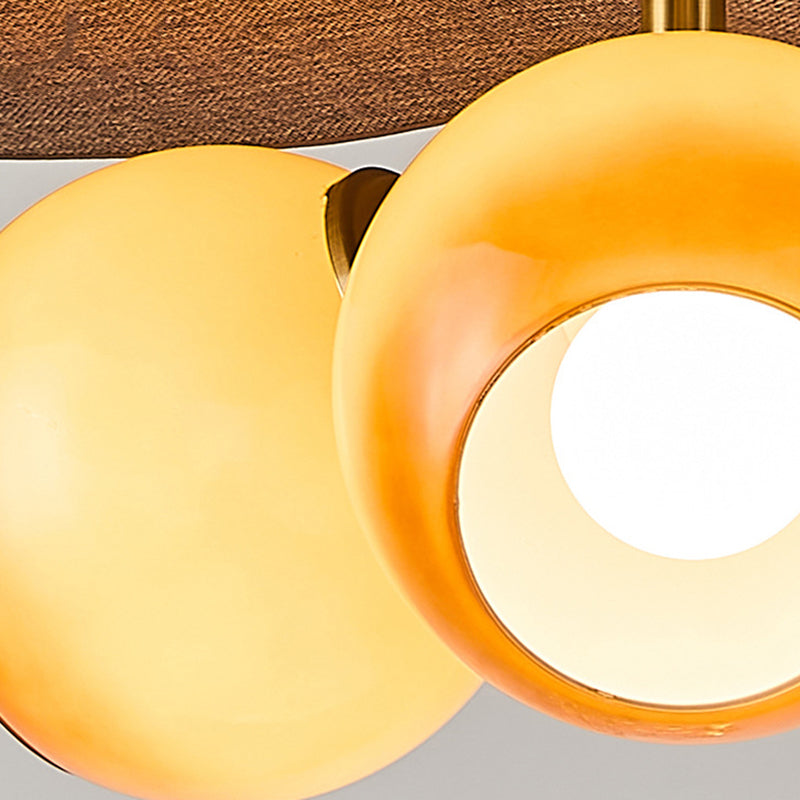 Traditional French Ash Wood Iron Glass Rattan Weaving Bud-Shaped 3-Light Pendant Light For Living Room & Dining Room