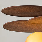 Traditional French Ash Wood Iron Glass Rattan Weaving Bud-Shaped 3-Light Pendant Light For Living Room & Dining Room