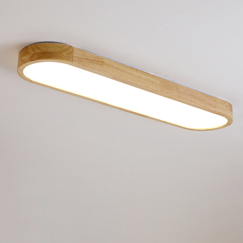 Modern Minimalist Rubberwood & Acrylic Oval LED Flush Mount Ceiling Light for Bedroom & Living Room