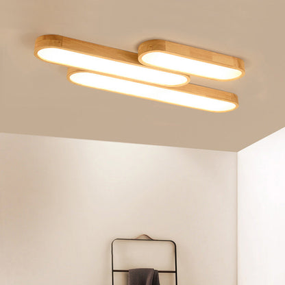 Modern Minimalist Rubberwood & Acrylic Oval LED Flush Mount Ceiling Light for Bedroom & Living Room