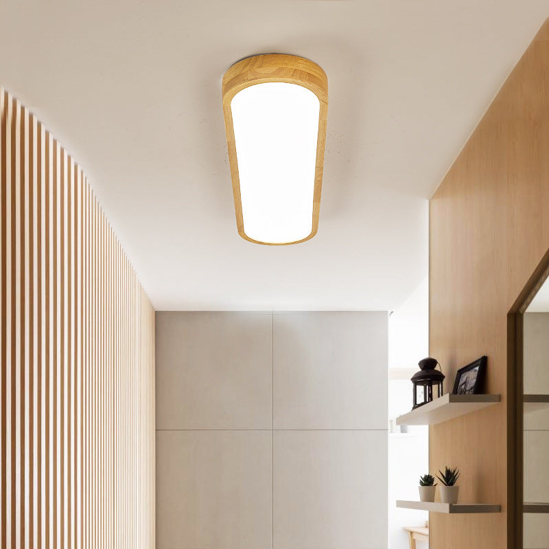 Modern Minimalist Rubberwood & Acrylic Oval LED Flush Mount Ceiling Light for Bedroom & Living Room