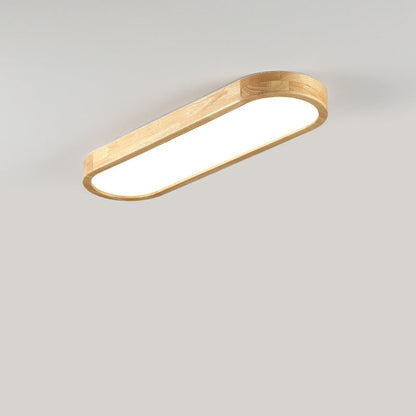 Modern Minimalist Rubberwood & Acrylic Oval LED Flush Mount Ceiling Light for Bedroom & Living Room
