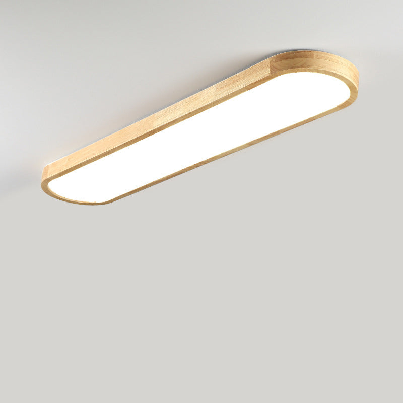 Modern Minimalist Rubberwood & Acrylic Oval LED Flush Mount Ceiling Light for Bedroom & Living Room