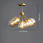 Contemporary Scandinavian Brass Glass Branching Globe 3/5 Lights Semi-Flush Mount Ceiling Light For Bedroom And Living Room