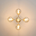 Contemporary Scandinavian Brass Glass Branching Globe 3/5 Lights Semi-Flush Mount Ceiling Light For Bedroom And Living Room