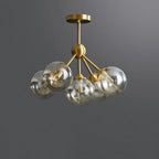 Contemporary Scandinavian Brass Glass Branching Globe 3/5 Lights Semi-Flush Mount Ceiling Light For Bedroom And Living Room