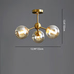 Contemporary Scandinavian Brass Glass Branching Globe 3/5 Lights Semi-Flush Mount Ceiling Light For Bedroom And Living Room