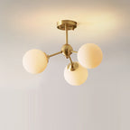 Contemporary Scandinavian Brass Glass Branching Globe 3/5 Lights Semi-Flush Mount Ceiling Light For Bedroom And Living Room
