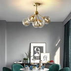 Contemporary Scandinavian Brass Glass Branching Globe 3/5 Lights Semi-Flush Mount Ceiling Light For Bedroom And Living Room