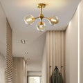 Contemporary Scandinavian Brass Glass Branching Globe 3/5 Lights Semi-Flush Mount Ceiling Light For Bedroom And Living Room