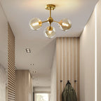 Contemporary Scandinavian Brass Glass Branching Globe 3/5 Lights Semi-Flush Mount Ceiling Light For Bedroom And Living Room