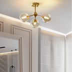 Contemporary Scandinavian Brass Glass Branching Globe 3/5 Lights Semi-Flush Mount Ceiling Light For Bedroom And Living Room