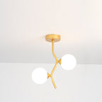 Contemporary Creative Glass Iron Wavy Globe 2-Light Semi-Flush Mount Ceiling Light For Bedroom And Living Room