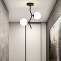 Contemporary Creative Glass Iron Wavy Globe 2-Light Semi-Flush Mount Ceiling Light For Bedroom And Living Room