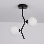 Contemporary Creative Glass Iron Wavy Globe 2-Light Semi-Flush Mount Ceiling Light For Bedroom And Living Room