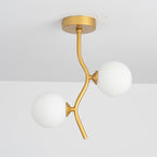 Contemporary Creative Glass Iron Wavy Globe 2-Light Semi-Flush Mount Ceiling Light For Bedroom And Living Room