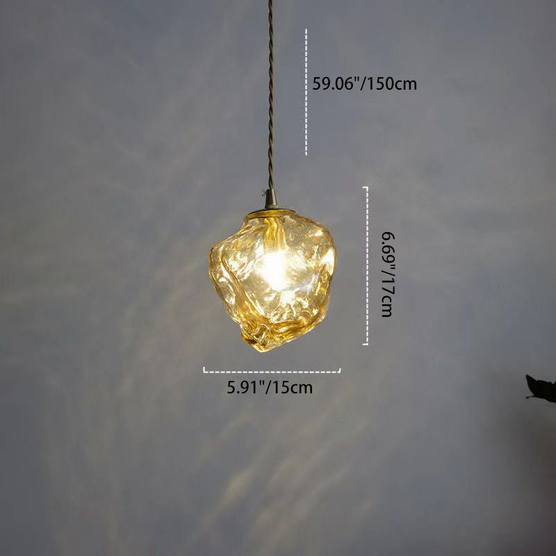 Contemporary Creative Glass Wood Iron Irregular Stone 1-light Pendant Light for Bedroom & Living Room