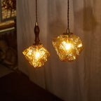 Contemporary Creative Glass Wood Iron Irregular Stone 1-light Pendant Light for Bedroom & Living Room BulbSquare