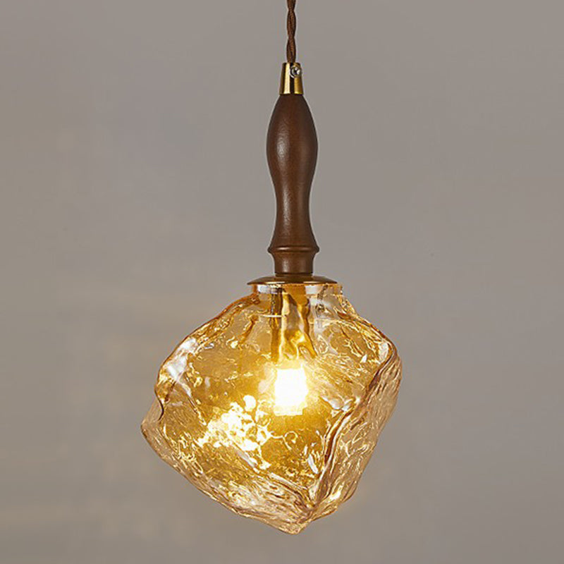 Contemporary Creative Glass Wood Iron Irregular Stone 1-light Pendant Light for Bedroom & Living Room