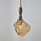 Contemporary Creative Glass Wood Iron Irregular Stone 1-light Pendant Light for Bedroom & Living Room BulbSquare