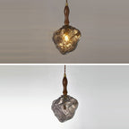 Contemporary Creative Glass Wood Iron Irregular Stone 1-light Pendant Light for Bedroom & Living Room BulbSquare