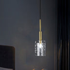 Modern Luxury Crystal Copper Cylindrical 1-light Pendant Light for Bedroom Living Room