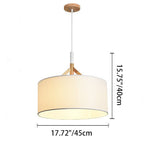Modern Minimalist Fabric Wood Metal Round Cylinder 1-Light Pendant Light For Bedroom & Living Room