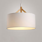 Modern Minimalist Fabric Wood Metal Round Cylinder 1-Light Pendant Light For Bedroom & Living Room