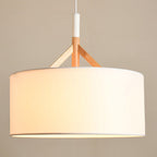 Modern Minimalist Fabric Wood Metal Round Cylinder 1-Light Pendant Light For Bedroom & Living Room