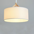 Modern Minimalist Fabric Wood Metal Round Cylinder 1-Light Pendant Light For Bedroom & Living Room