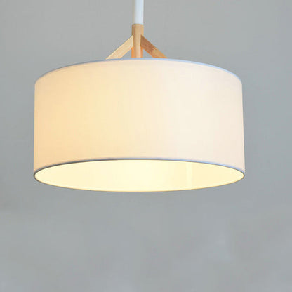 Modern Minimalist Fabric Wood Metal Round Cylinder 1-Light Pendant Light For Bedroom & Living Room