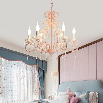 Traditional Farmhouse Crystal Iron Branch Bow Candle 6-light Chandelier for Living Room & Dining Room